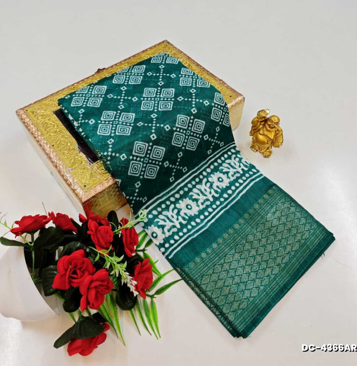 Heritage Soft Cotton Saree with Silver Copper Zari and Contrast Borders